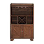 Farmhouse wooden wine cabinet with X-shaped wine rack and glass holder storage - Elirian