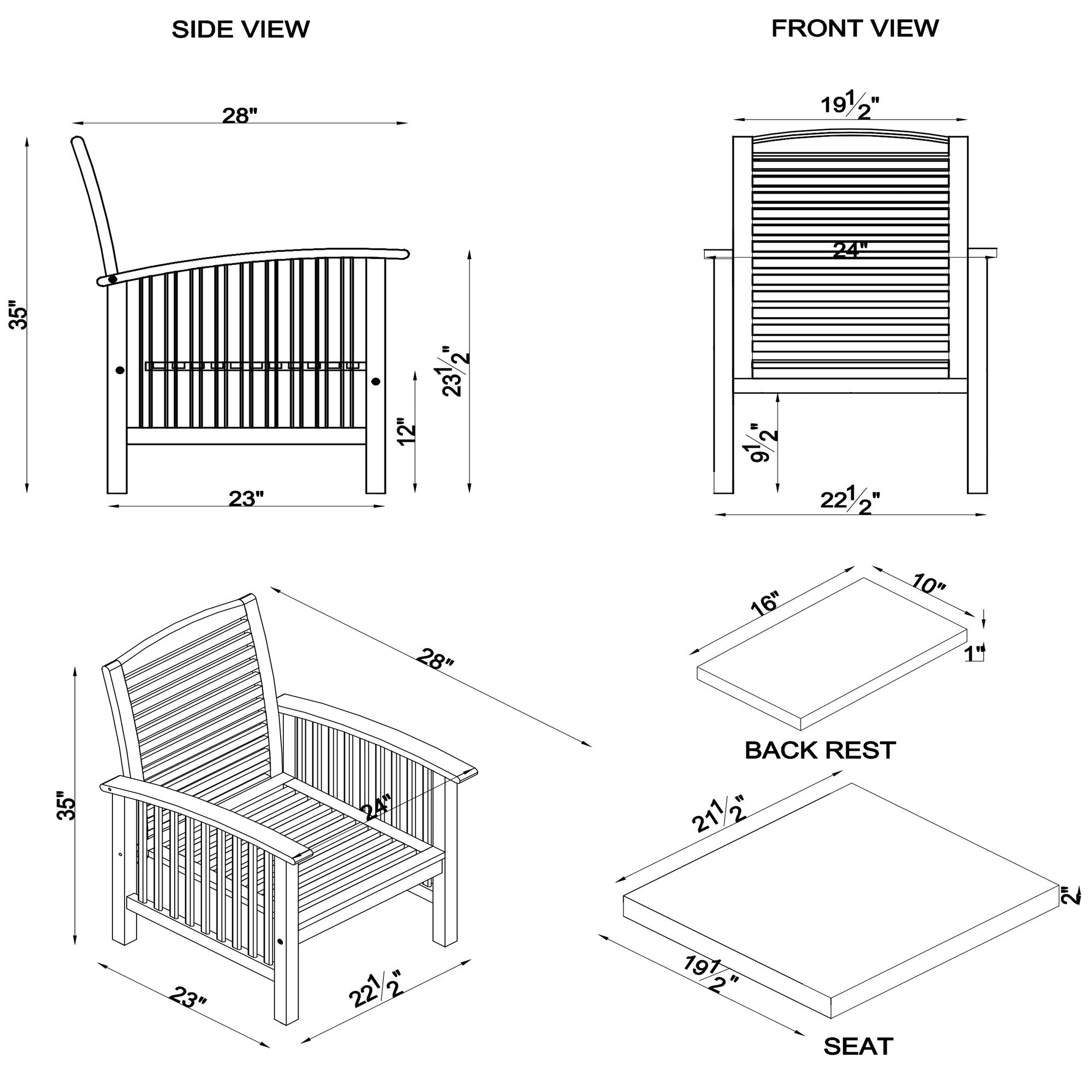 Moderne Terrassenstühle aus Akazienholz mit Lattenrückenlehne und Kissen – 2er-Set