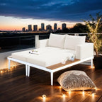 Lit de jour d'extérieur moderne beige 2 en 1 avec espace latéral recouvert de bois