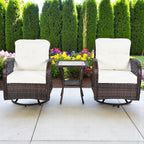 3-teiliges Rattan-Gartenmöbelset in Braun &amp; Weiß – 2 Drehstühle &amp; Glastisch