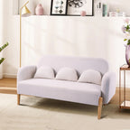 Eckiges, hellbeiges 2-Sitzer-Sofa aus Teddy-Samt mit 3 Lendenkissen