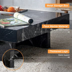 Kompakter quadratischer Couchtisch in Marmoroptik mit Edelstahlablage