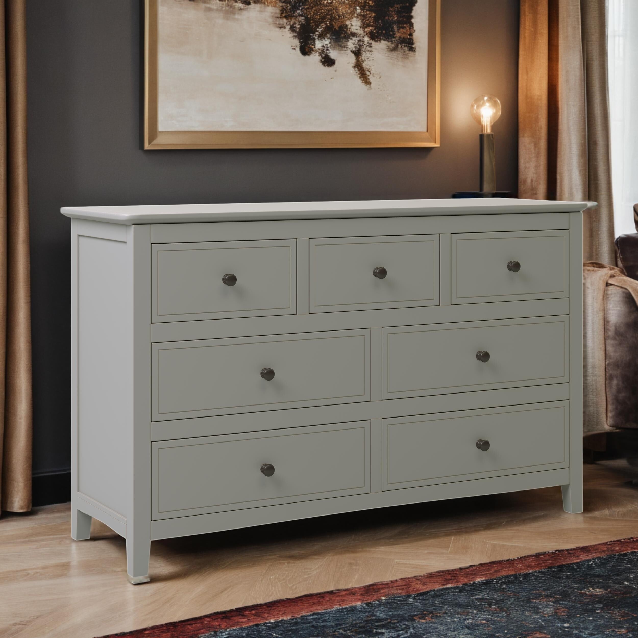 Modern Gray 7-Drawer Solid Pine Wood Dresser