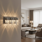Modern silver LED bathroom vanity light with seeded glass shade - Elirian