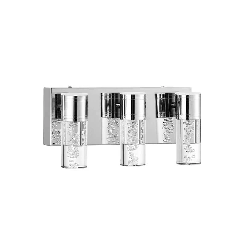 Modern silver LED bathroom vanity light with seeded glass shade - Elirian