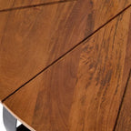 Table basse ronde en fer forgé, plateau en bois naturel, style bohème, fabriquée artisanalement, avec étagère