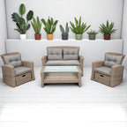 Modern 4-Piece PE Rattan Outdoor Patio Set with Ottoman & Cushions