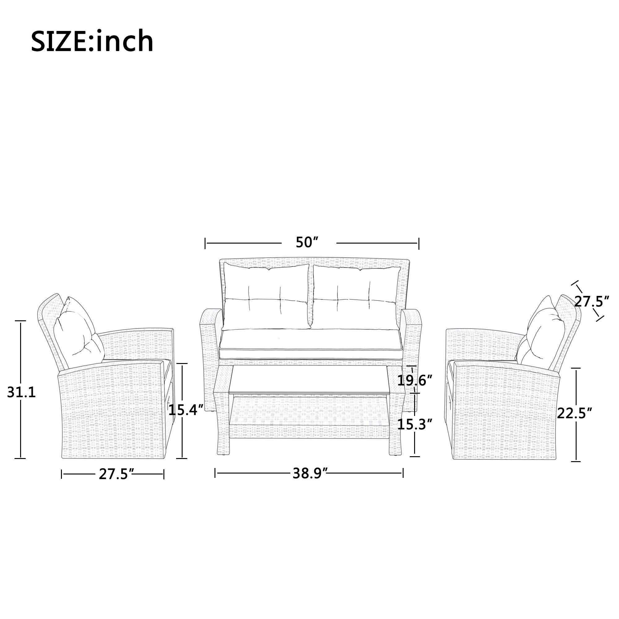 Modern 4-Piece PE Rattan Outdoor Patio Set with Ottoman & Cushions