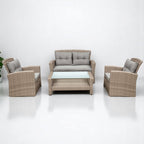 Modern 4-Piece PE Rattan Outdoor Patio Set with Ottoman & Cushions