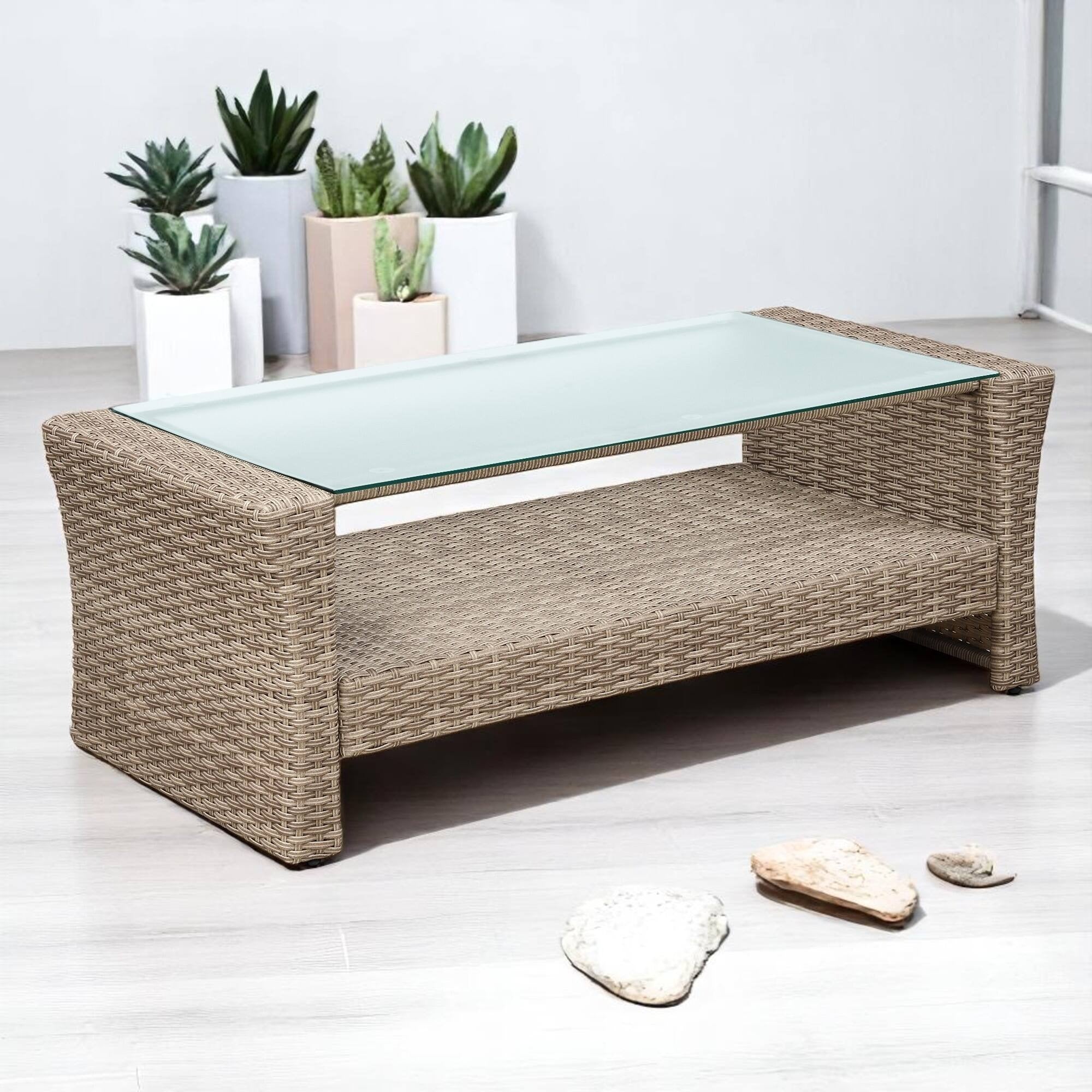 Modern 4-Piece PE Rattan Outdoor Patio Set with Ottoman & Cushions