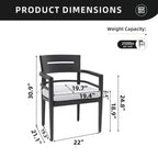 Modern black aluminum outdoor dining chair with cushion, 250lbs capacity - Elirian