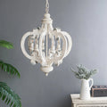 Antique White Wood & Iron 6-Light Farmhouse Pendant Light with Scrolled Arms
