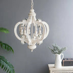 Antique White Wood & Iron 6-Light Farmhouse Pendant Light with Scrolled Arms