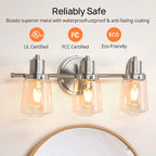 19.6" Silver 3-Light Bathroom Vanity Light with Clear Glass Shades