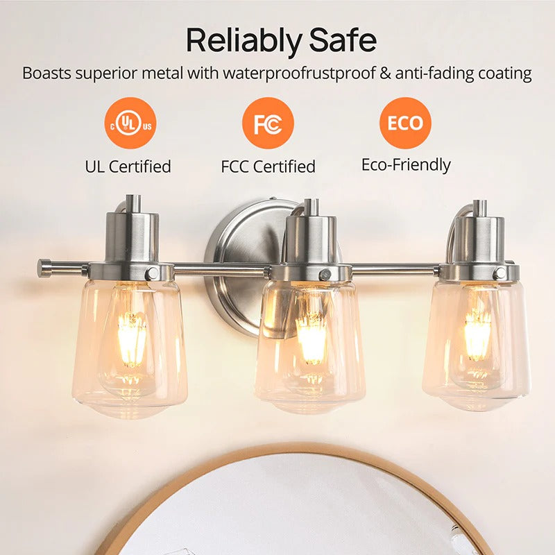 19.6" Silver 3-Light Bathroom Vanity Light with Clear Glass Shades