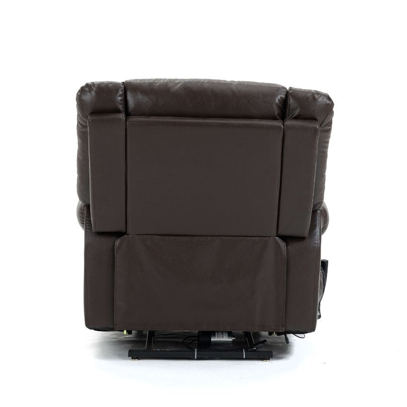 Fauteuil releveur électrique en cuir marron avec port USB, fonction massage chauffant et double moteur