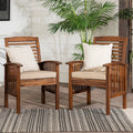 Dark Brown Acacia Wood Slat-Back Patio Chair with Cushions - Set of 2