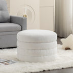 Pouf ottoman rond en boucle souple ivoire avec espace de rangement