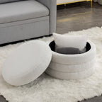 Pouf ottoman rond en boucle souple ivoire avec espace de rangement