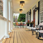 3-light hand-woven rattan flush mount ceiling light illuminating elegant covered porch - Elirian
