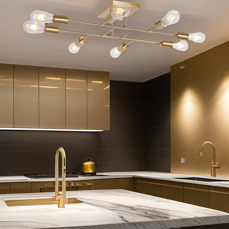 28" Brushed Gold 8-Light Semi-Flush Ceiling Light – Metal Fixture