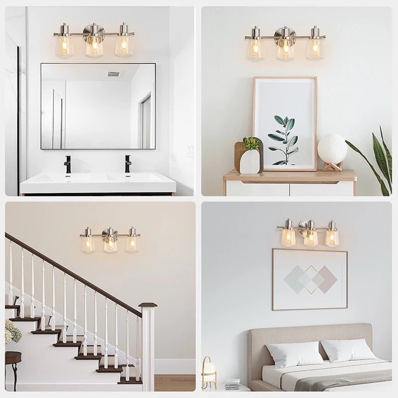 19.6" Silver 3-Light Bathroom Vanity Light with Clear Glass Shades