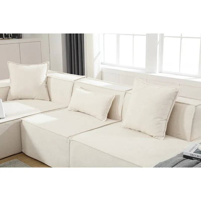 Modern beige L-shaped sectional sofa with tofu block design and chaise lounge - Elirian