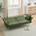 Green Waterproof Upholstered Leather Sofa Bed with Tufted Convertible Design