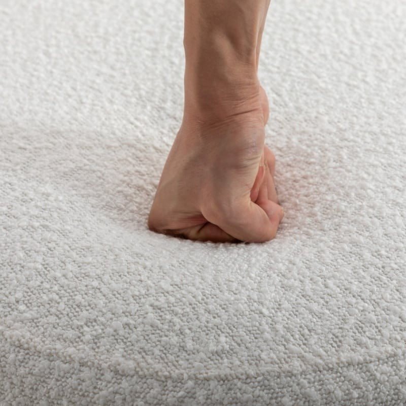 Pouf ottoman rond en boucle souple ivoire avec espace de rangement