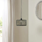 Black drum mesh metal pendant light with adjustable cord for modern home decor - Elirian