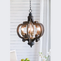 French 6-Light Black Country Wood Pendant Light with Adjustable Chain - Elirian