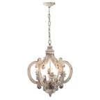 Antique White Wood & Iron 6-Light Farmhouse Pendant Light with Scrolled Arms