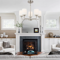 Silver glass five-light chandelier with adjustable chain above fireplace mantel - Elirian
