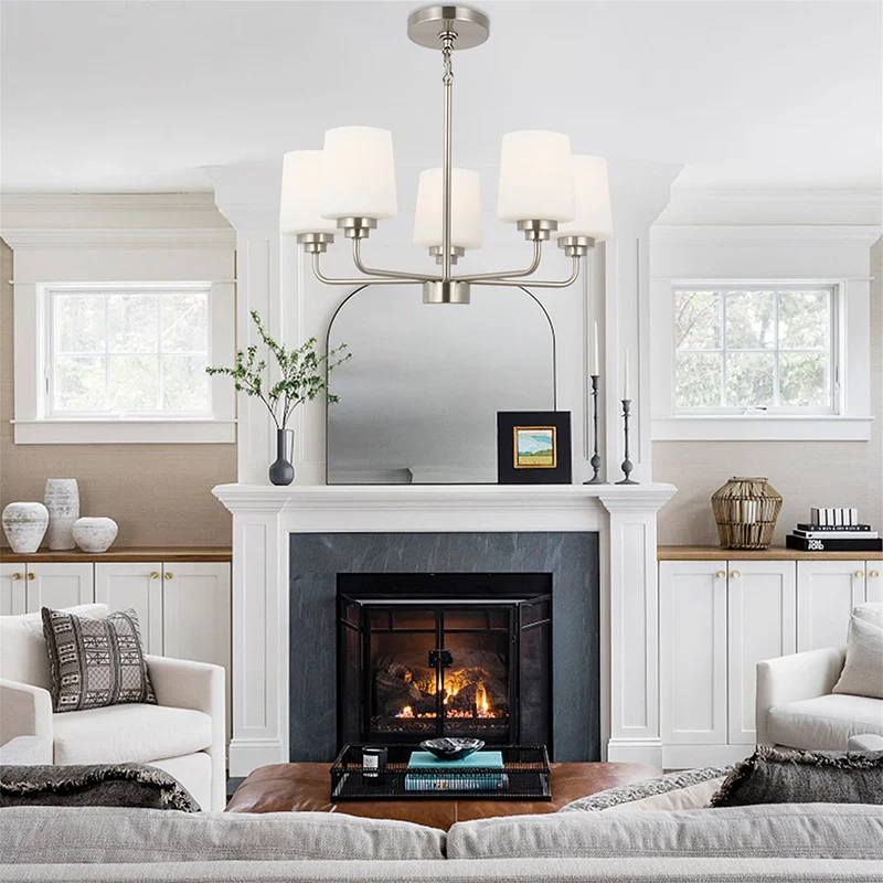 20" Silver Glass 5-Light Chandelier with Adjustable Hanging Chain