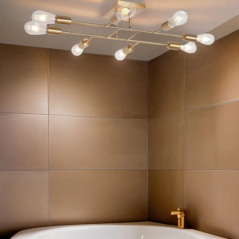 28" Brushed Gold 8-Light Semi-Flush Ceiling Light - Metal Fixture