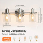 19.6" Silver 3-Light Bathroom Vanity Light with Clear Glass Shades