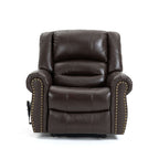 Fauteuil releveur électrique en cuir marron avec port USB, fonction massage chauffant et double moteur