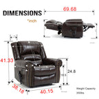 Fauteuil releveur électrique en cuir marron avec port USB, fonction massage chauffant et double moteur