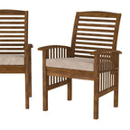 Dark Brown Acacia Wood Slat-Back Patio Chair with Cushions - Set of 2