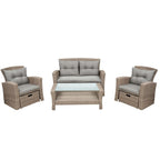 Modern 4-Piece PE Rattan Outdoor Patio Set with Ottoman & Cushions
