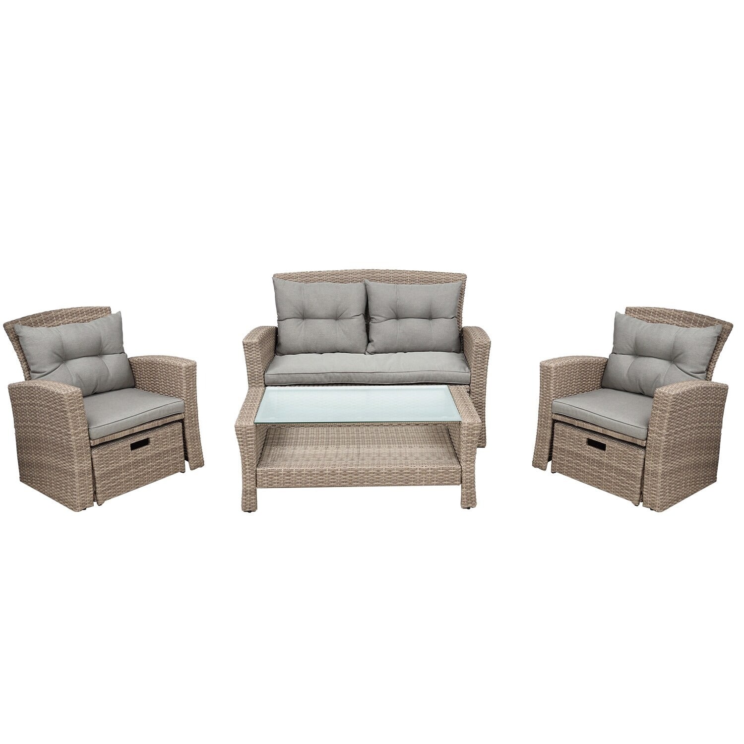 Modern 4-Piece PE Rattan Outdoor Patio Set with Ottoman & Cushions