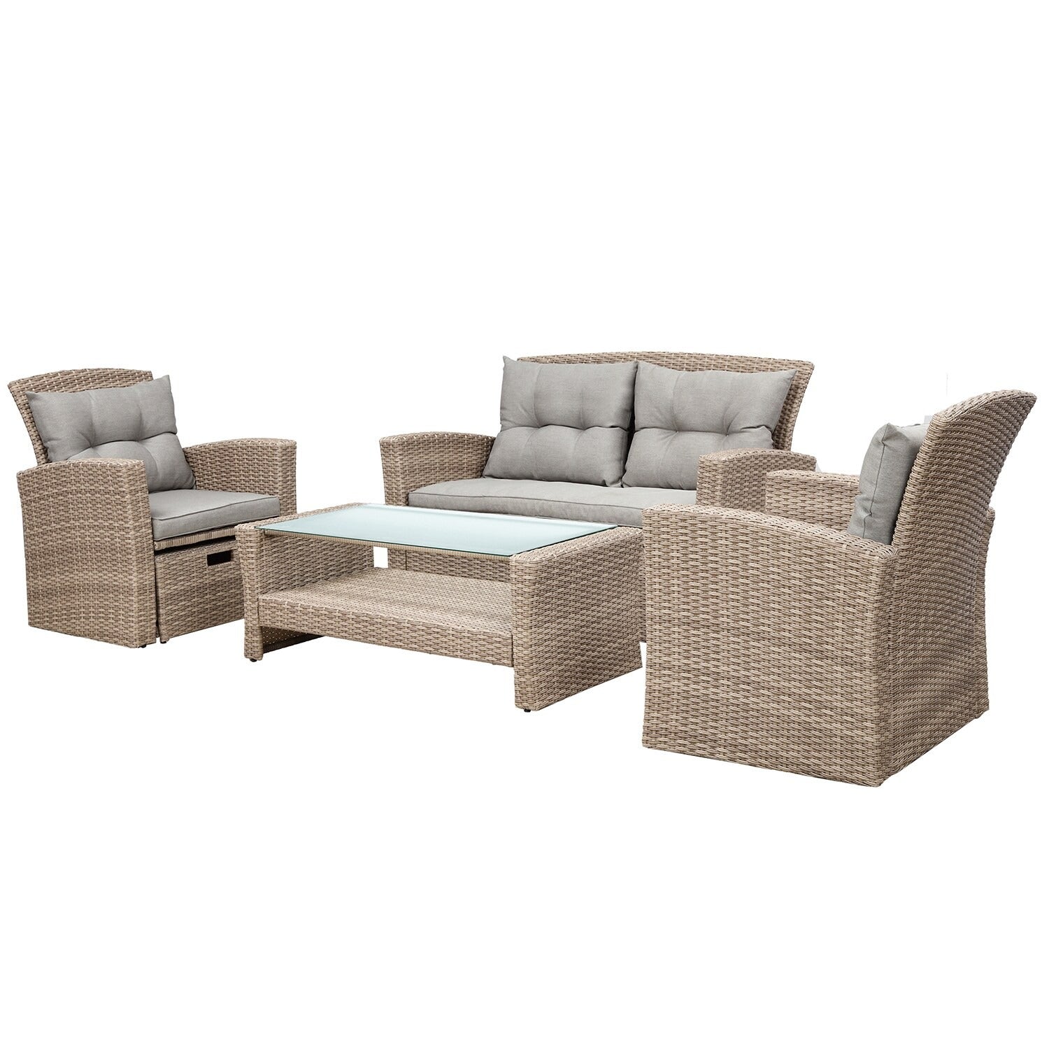 Modern 4-Piece PE Rattan Outdoor Patio Set with Ottoman & Cushions