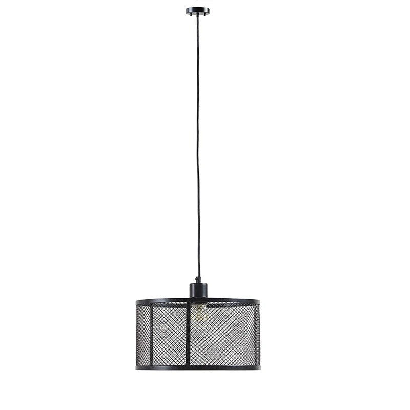 Black drum mesh metal pendant light with adjustable cord for modern home decor - Elirian