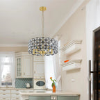 Modern black crystal pendant light with five lights over kitchen island - Elirian