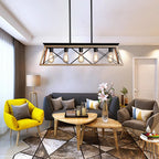 Farmhouse oak wood metal 5-light linear pendant light above living room seating - Elirian