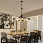 Walnut black farmhouse 8-light wagon wheel pendant chandelier for dining room - Elirian