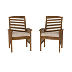 Dark Brown Acacia Wood Slat-Back Patio Chair with Cushions - Set of 2
