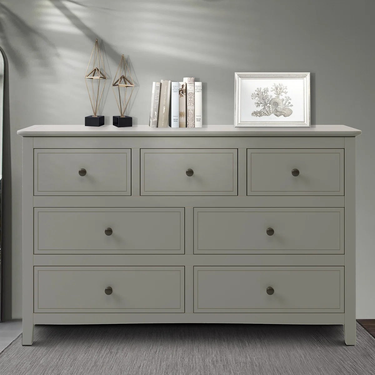 Modern Gray 7-Drawer Solid Pine Wood Dresser