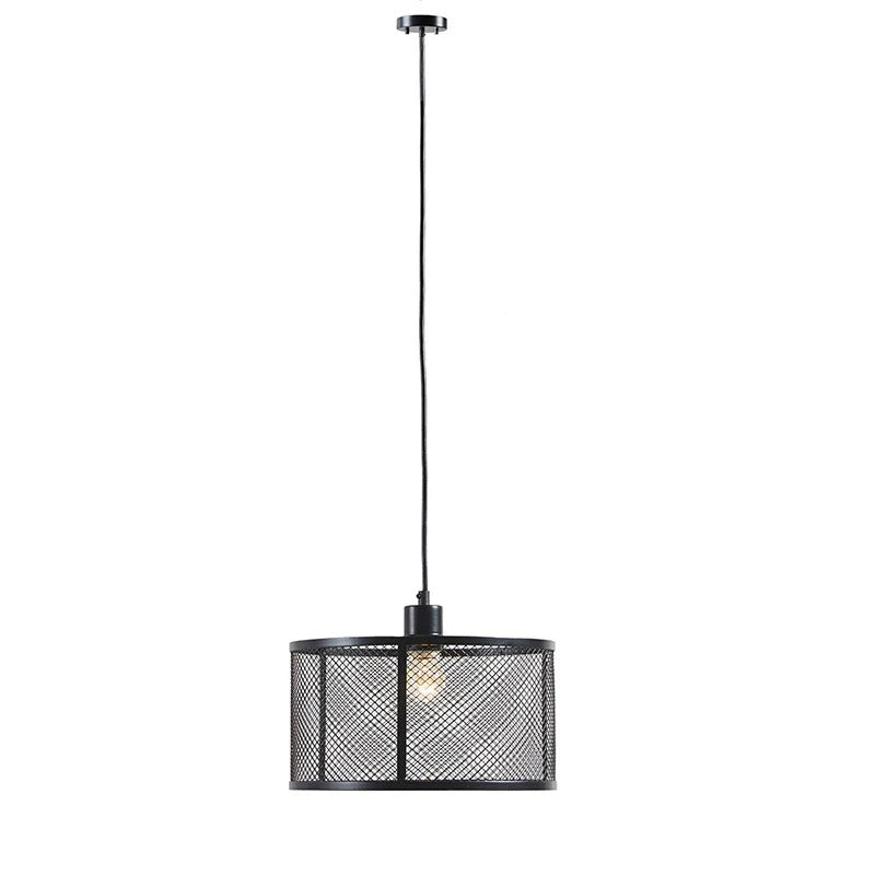 Black drum mesh metal pendant light with adjustable cord - Elirian