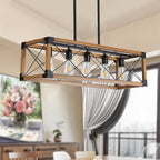 Farmhouse 5-light walnut and black pendant light fixture over dining table - Elirian